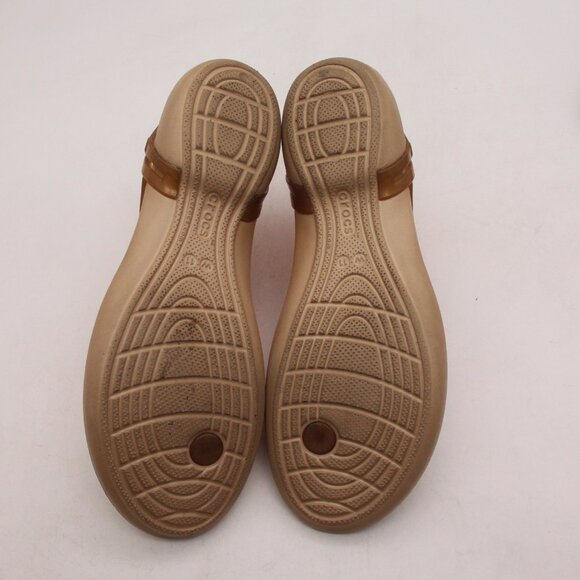 Crocs Isabella T-Strap Jelly Sandals Women's Size 11 Bronze Iconic Comfort Flat - Picture 9 of 9